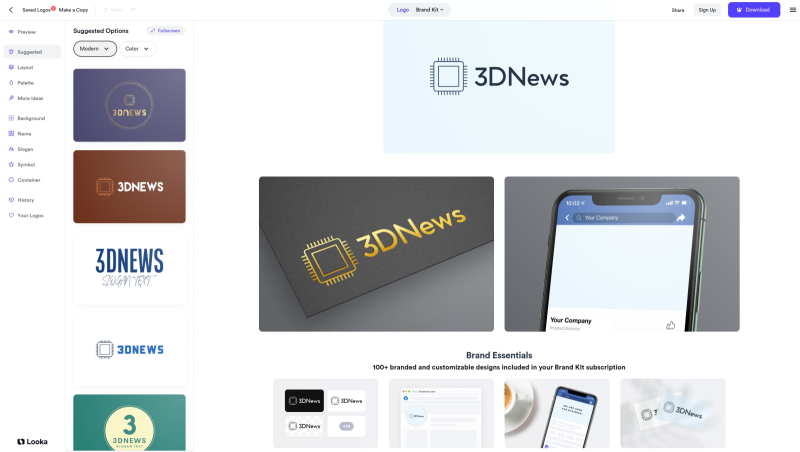  Даже в «гостевом» режиме, вовсе без регистрации, Looka позволяет сгенерировать целый ряд заготовок для логотипа (источник: скриншот сайта Looka.com) 