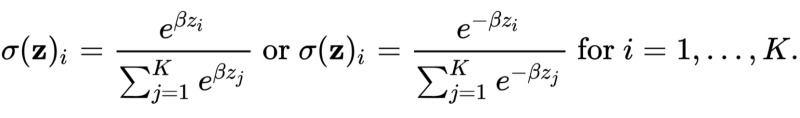  Формула нормализации вектора, состоящего из K вещественных чисел, с использованием функции softmax не так уж и сложна (источник: Wikimedia Commons) 