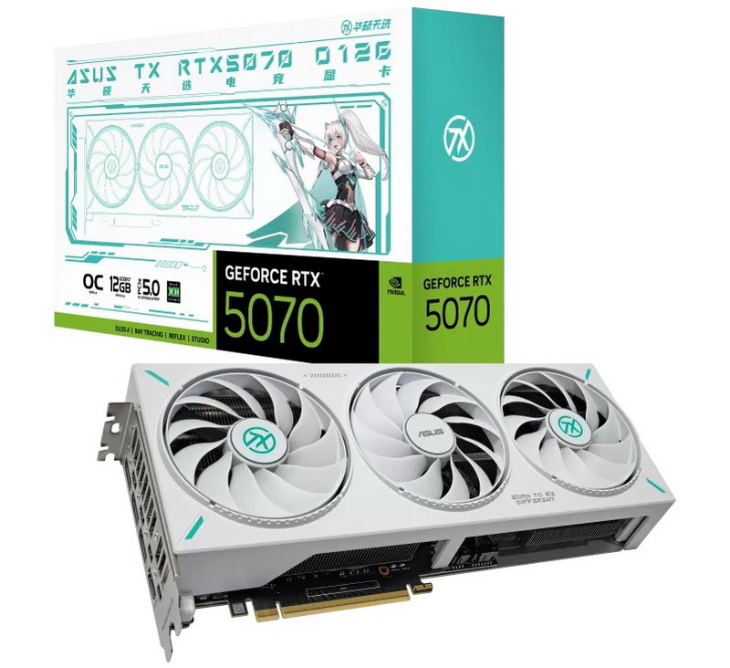 Asus представила белоснежную GeForce RTX 5070 TX Gaming с бирюзовыми акцентами