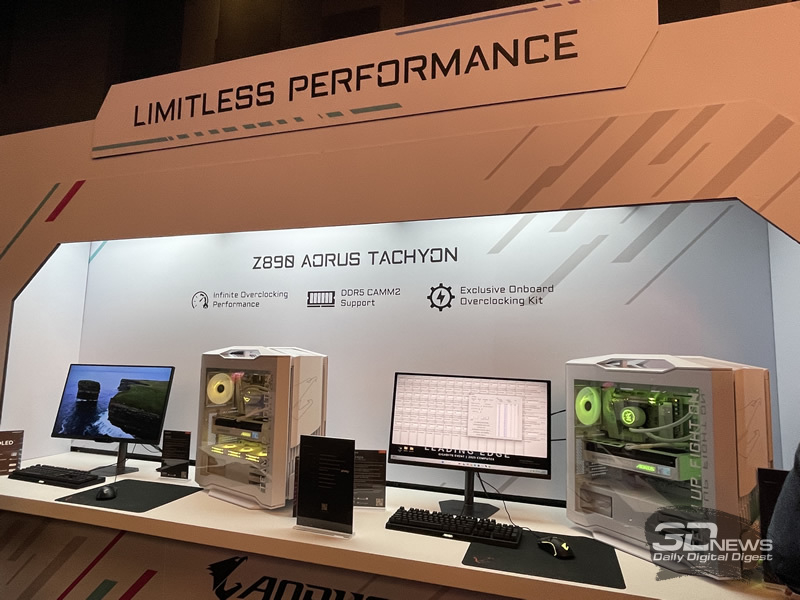 Gigabyte представила плату AORUS Z890 Tachyon ICE без привычных слотов DIMM — только CAMM2