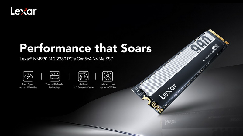 Представлен SSD Lexar NM990 с интерфейсом PCIe 5.0, скоростью до 14 Гбайт/с и объёмом до 4 Тбайт