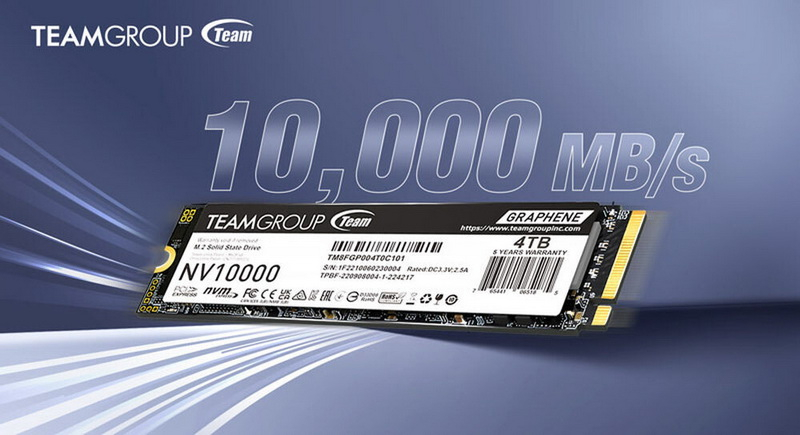 TeamGroup представила безбуферные SSD NV10000 с PCIe 5.0 — до 4 Тбайт и до 10 000 Мбайт/с
