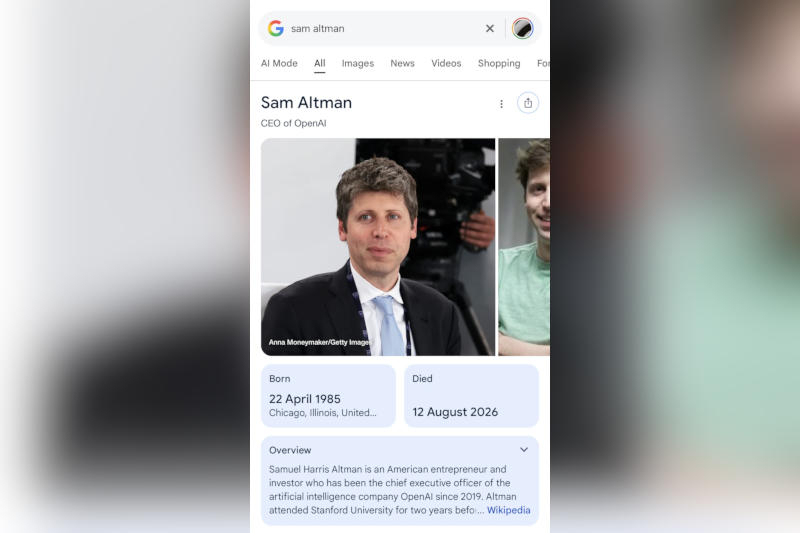 Поисковик Google по ошибке «похоронил» Сэма Альтмана — виноватой сделали «Википедию»