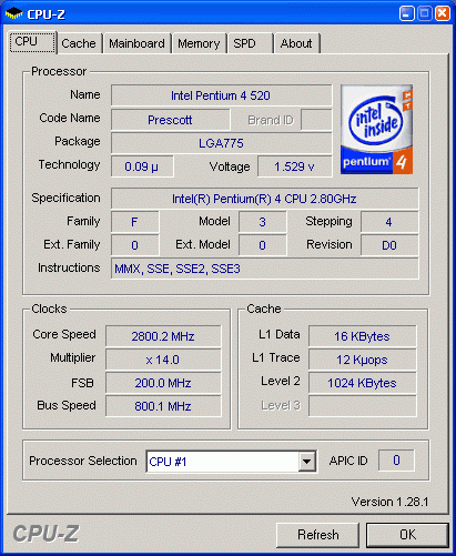  Intel Pentium4 520 