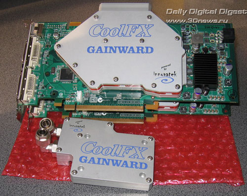  в ходе Парижской презентации GeForce 7800GTX на стенде Gainward демонстрировались две видеокарты 7800GTX CoolFX-серии с фирменным водяным охлаждением 
