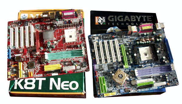  MSI K8T Neo-FIS2R (VIA K8T800) & Gigabyte K8NNXP (nVidia nForce3 150) 