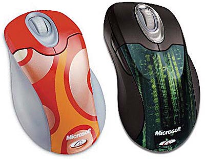 Microsoft Wireless IntelliMuose Explorer Night Vision Green и Wireless Optical Mouse Groovy Orange
