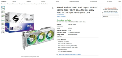 На Amazon всплыло «устройство подачи пикселей» Intel Arc B580 На Amazon всплыло «устройство подачи пикселей» Intel Arc B580
